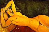 Reclining Canvas Paintings - Reclining Nude with Left Arm Resting on Forehead